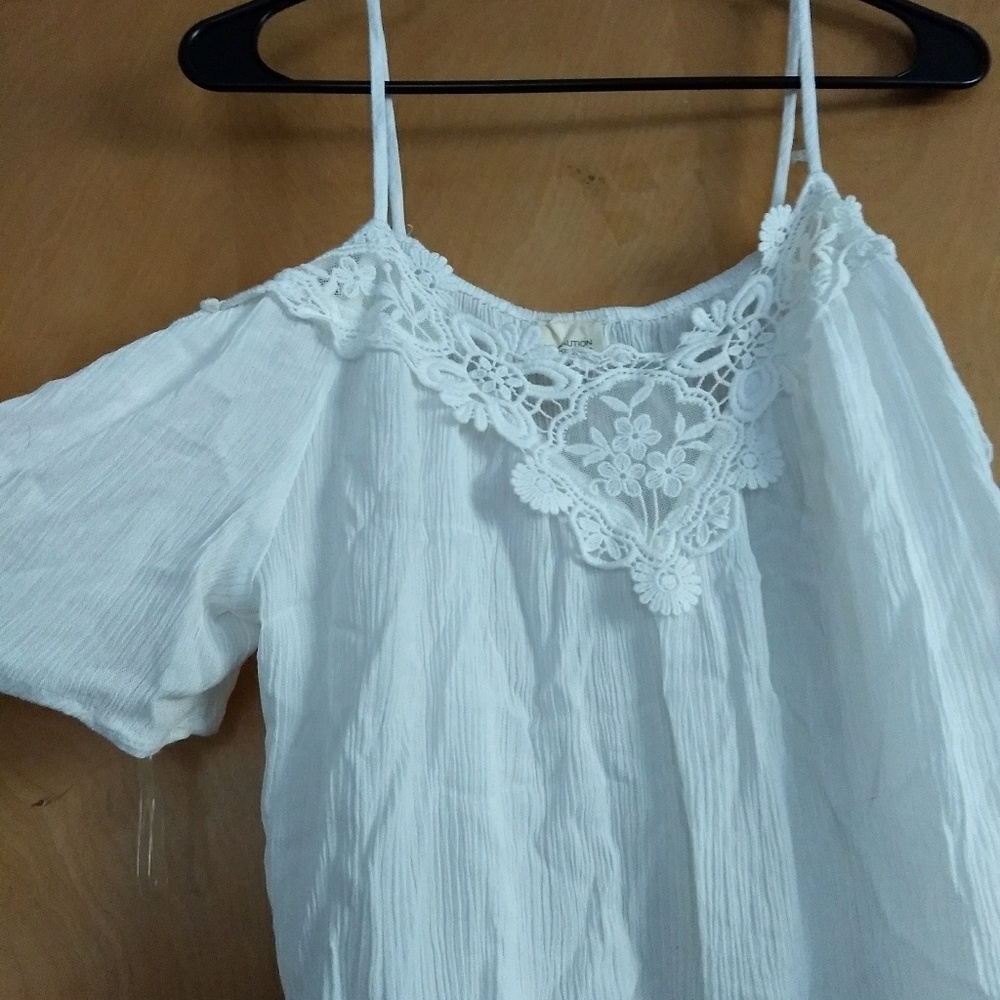 White cold shoulder top